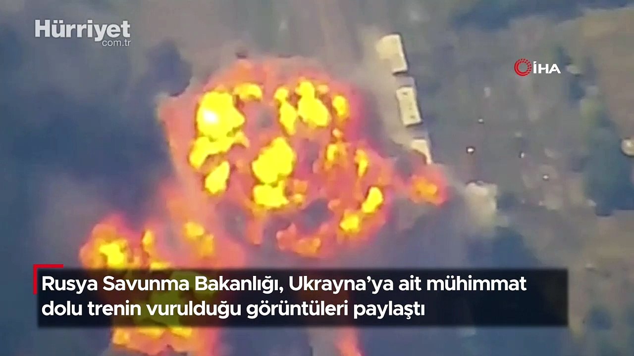 Rusya Savunma Bakanlığı, Ukrayna’ya ait mühimmat dolu trenin vurulduğu görüntüleri paylaştı