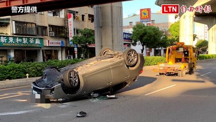 糗了！LEXUS男夜店當護花使者 酒駕自撞翻車妹子衰被連坐(警方提供)