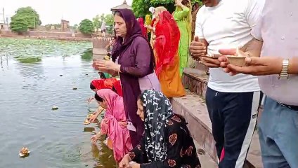 Video Story - चालीसा महोत्सव : 31वें दिन मोहनराम तालाब में किया दीपदान, जल में अर्पण किया आटा व मीठे चावल