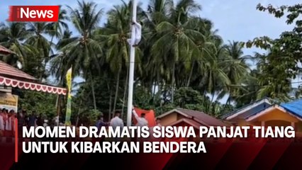 Dramatis! Siswa Panjat Tiang Setinggi 30 Meter untuk Kibarkan Bendera
