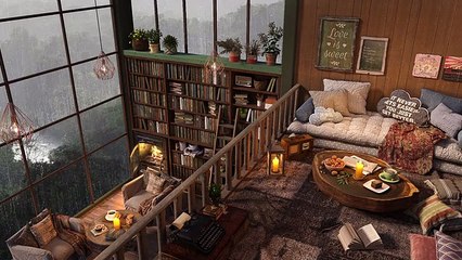 Rainy days, wall-to-wall bookshelves, glass-roofed attic, jazz for studying, relaxing, and resting.