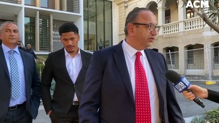 Junior Amone's defence lawyer Elias Tabchouri speaking outside Wollongong courthouse on August 18