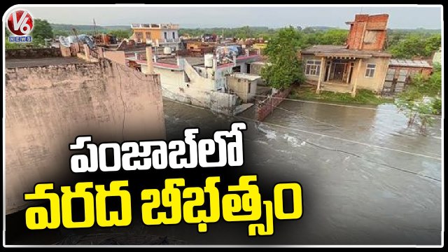 Beas And Sutlej Flows Above Danger Mark , Villages Inundated _ Punjab Rains _ V6 News (1)