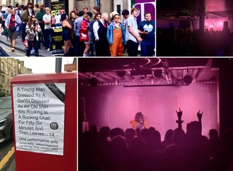 Edinburgh fringe: hundreds gather to watch man sit in a chair dressed as a gorilla