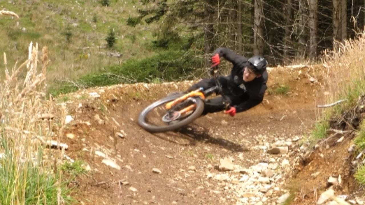 Crazy Biker slips during an extreme turn on a track *Epic Bike Fail*