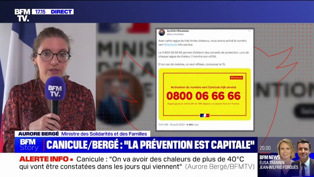 Canicule: On a appris du drame de 2003 , indique Aurore Bergé (ministre des Solidarités et des Familles)