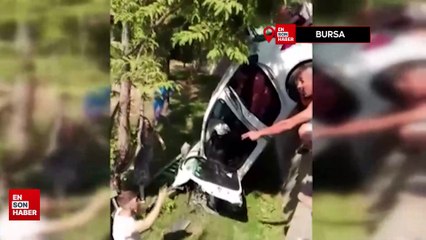 Bursa'da yoldan çıkan otomobil şarampole uçtu