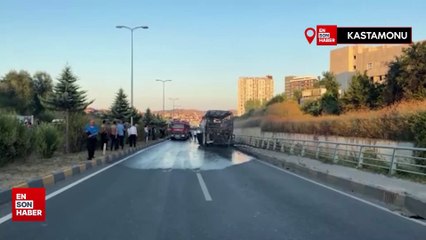 Kastamonu’da seyir halindeki yolcu otobüsü alev alev yandı