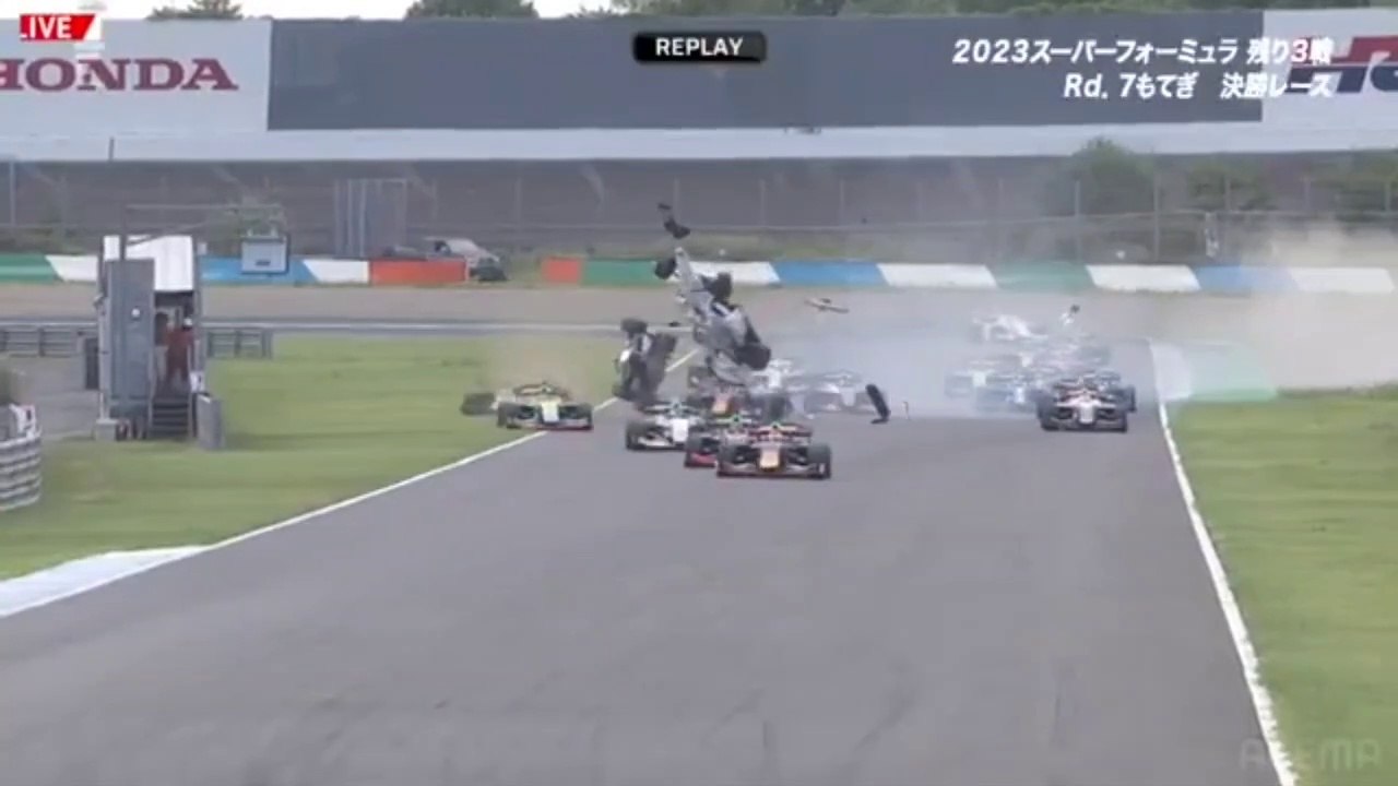 Super Formula 2023 Motegi Race Start Lawson Spin Makino Sekiguchi Massive Crash Flip And Amateur