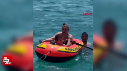 Edirne'de lastik botta mahsur kalan anne ve oğlu kurtarıldı