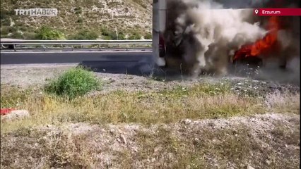 Erzurum'da yolcu otobüsünde yangın