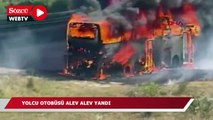 Erzurum'da seyir halindeki otobüs alev alev yandı