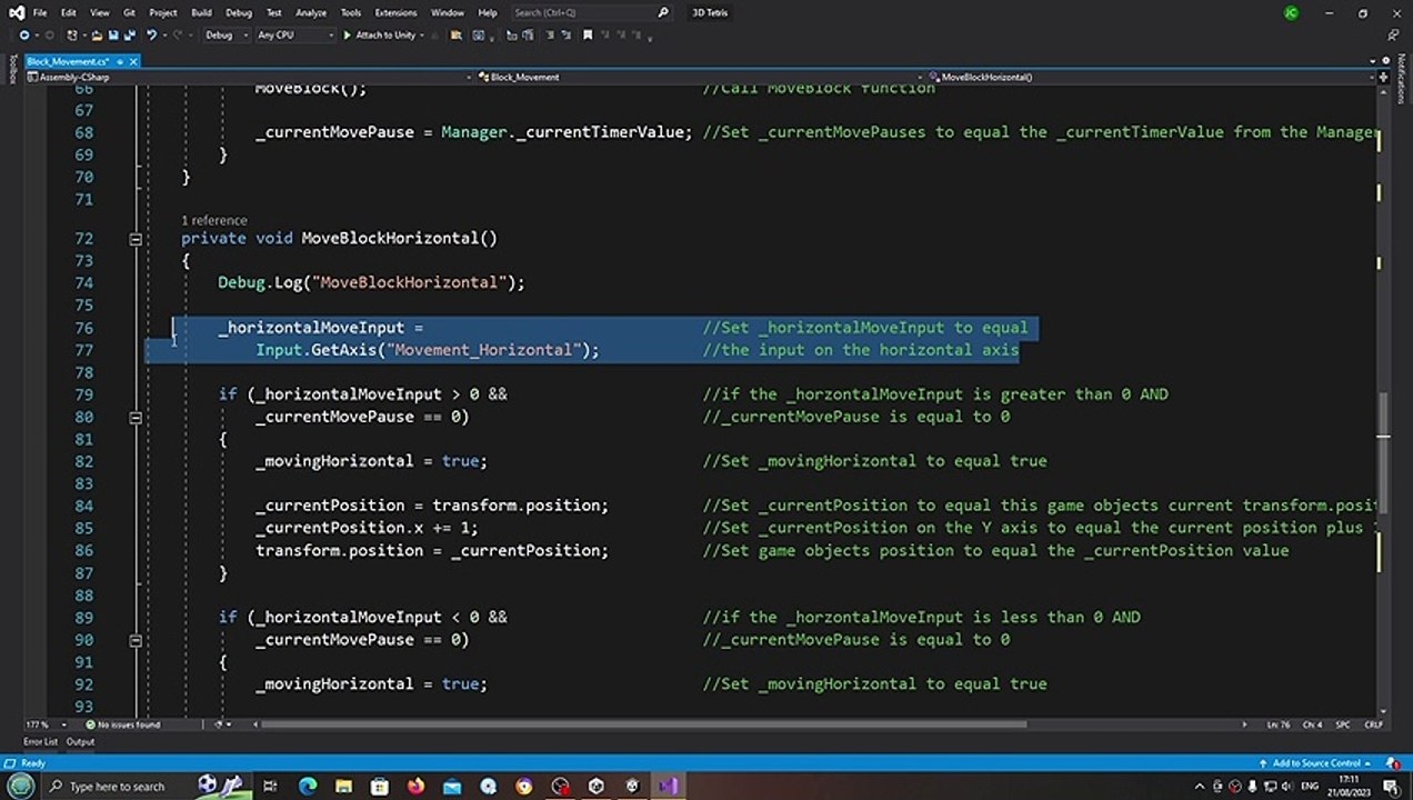 Unity 3D Tetris Clone #11 Block Movement