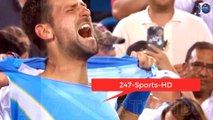 Novak Djokovic Tear and Rip Down His T Shirt after Winning Cincinnati Final Against Carlos Alcaraz