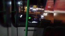 Başakşehir'de seyir halindeki otobüs şoförünün telefonuyla uğraştığı anlar kamerada