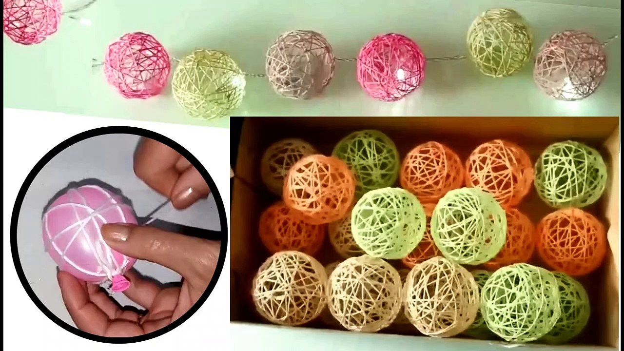 How to Make Decorative Yarn String Lights _ Balloon Craft Idea _ Easy DIY Home Decor