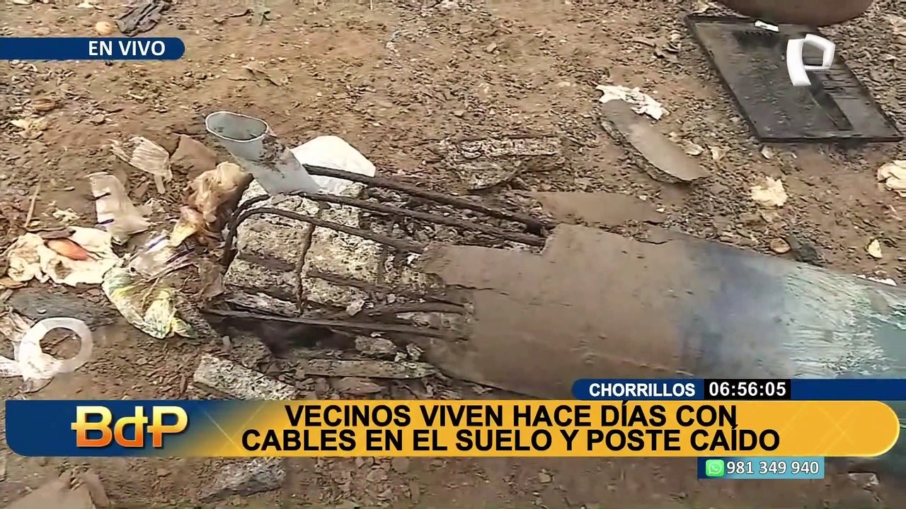 Chorrillos: vecinos denuncian que conviven con poste caído y cables en el suelo desde hace días