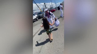 Girl With Sailor Doll Reunites With Navy Dad After His Deployment