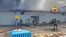 Deposito in fiamme nel Crotonese, trenta vigili del fuoco al lavoro