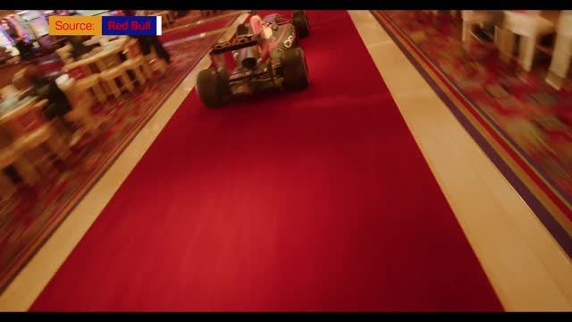 Cash me if you can! - Red Bull F1 car slaloms through Las Vegas casino