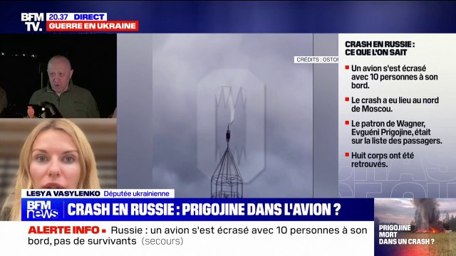 Lesya Vasylenko (députée ukrainienne) sur le crash d'un avion en Russie dans lequel figurerait Evgueni Prigojine: Ce serait une bonne nouvelle parce que c'est un des dirigeants de l'armée russe qui serait tombé