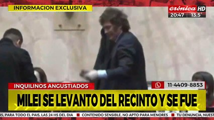 Ley de alquileres: Milei se levantó del recinto y se fue