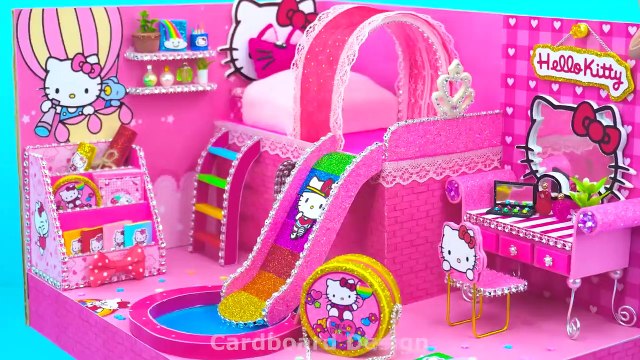 How To Make Hello Kitty House With Rainbow Slide Pool From Cardboard ❤️ DIY Miniature House #5