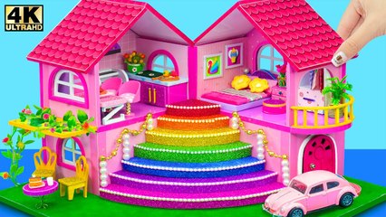 How To Build Amazing Little Pink Palace With Big Cardboard Rainbow Stairs ❤️ DIY Miniature House #95