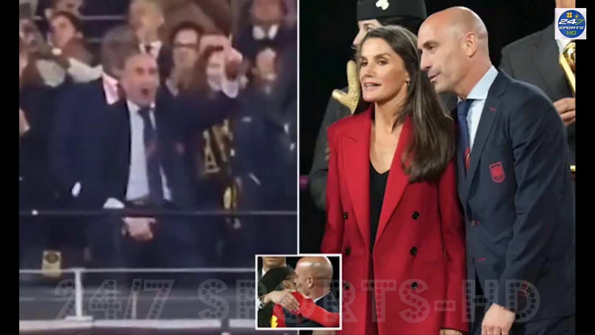 ⁣Spanish football boss caught grabbing his crotch next to Queen and her underage daughter during his 