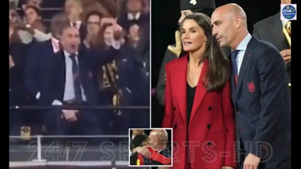 Spanish football boss caught grabbing his crotch next to Queen and her underage daughter during his scandalous World Cup celebrations