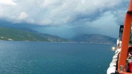 summer 2023, Ithaca, fleeing from Sami to Ithaca, the petar storm is seen