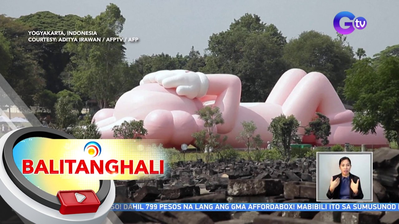 Higanteng pink rabbit sa labas ng isang templo, art installation ng isang American artist | BT