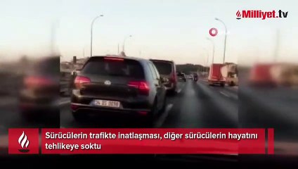 Sürücülerin trafikte inatlaşması kamerada