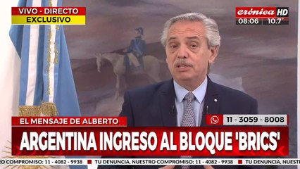 Alberto Fernández anuncia el ingreso de Argentina al BRICS
