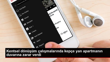 Kentsel dönüşüm çalışmalarında kepçe yan apartmanın duvarına zarar verdi