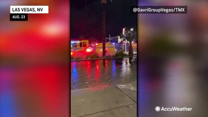 Heavy rain floods the Las Vegas Strip