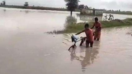 लखीमपुर: शारदा नदी का बढ़ा जलस्तर, जान जोखिम में डालकर निकल रहे राहगीर