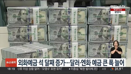 외화예금 석 달째 증가…달러·엔화 예금 큰 폭 늘어