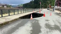 Rize-Güneysu karayolunda şiddetli yağışlar sonrası yol çöktü