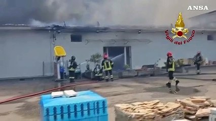 Deposito in fiamme nel Crotonese, trenta vigili del fuoco al lavoro