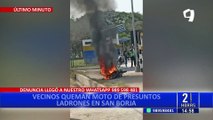 San Borja: Vecinos queman moto de presuntos delincuentes