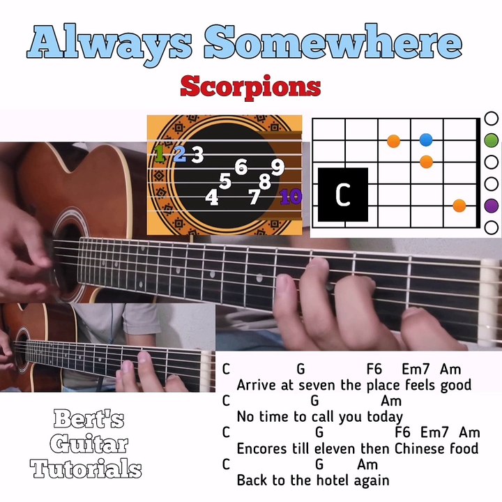 Always Somewhere - Scorpions guitar chords w/ lyrics & plucking tutorial