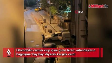 Arabanın canımı patlatıp elektronik parça çaldı, tepki verenlere "bay bay" diyerek böyle kaçtı