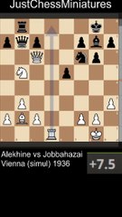 Alekhine removes the defender and wins a Knight