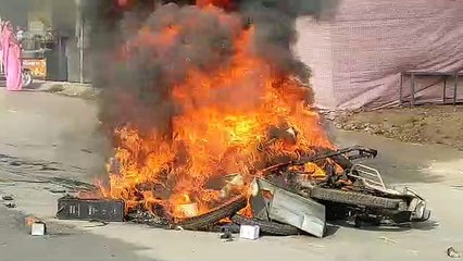 The bike was set on fire by vandalizing the shop