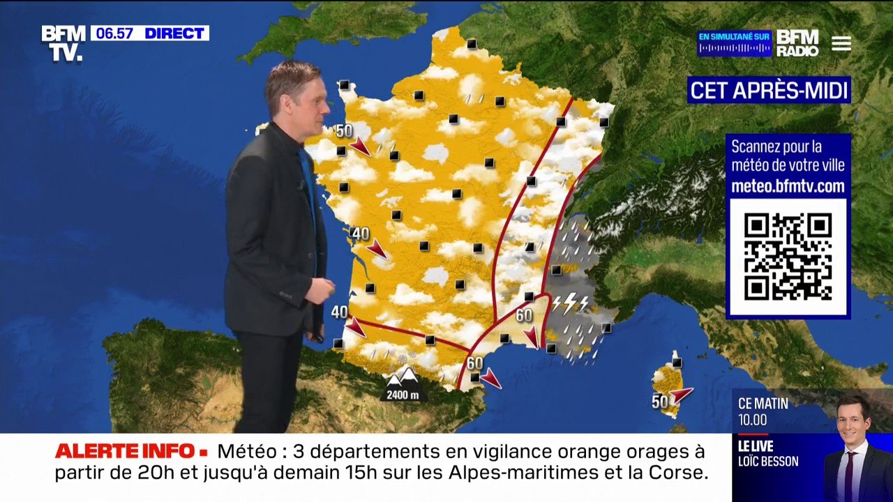 Trois départements placés en vigilance orange orages et de la pluie attendue dans l'est du pays ce dimanche