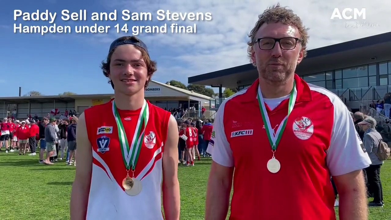 South Warrnambool's Paddy Sell and Sam Stevens, Hampden under 14 grand final