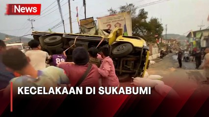 Truk Terguling saat Hindari Motor di Sukabumi, Lalin Macet 2 Arah