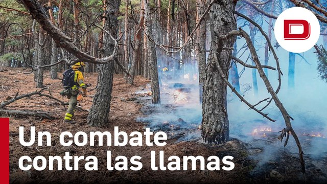 La lucha de los bomberos contra el fuego en Miraflores de la Sierra