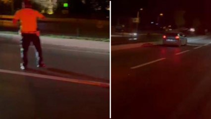 Çalıntı otomobile çalıntı plaka takan şüpheli, aracı polisin üzerine sürdü; o anlar kamerada 